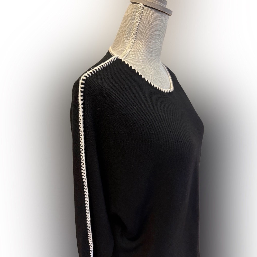Vila Milano Black Lightweight Sweater with White Trim, Size M - Picture 3 of 6